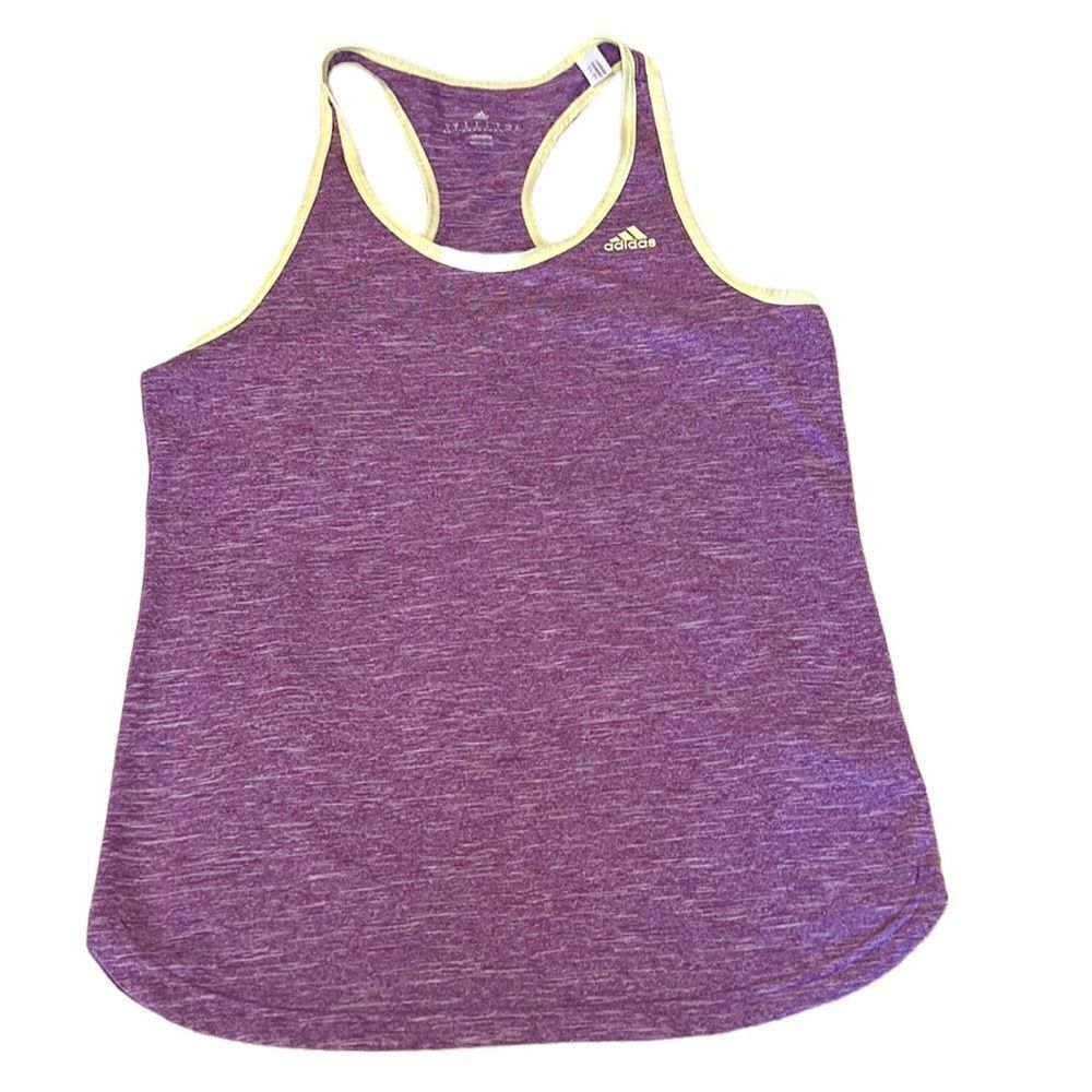 Adidas climalite size small racer back tank top pretty purple green trim EUC